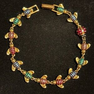 🐝Joan Rivers Vintage Enameled Bumble Bee & Ladybug Link Bracelet Garden🐞90s